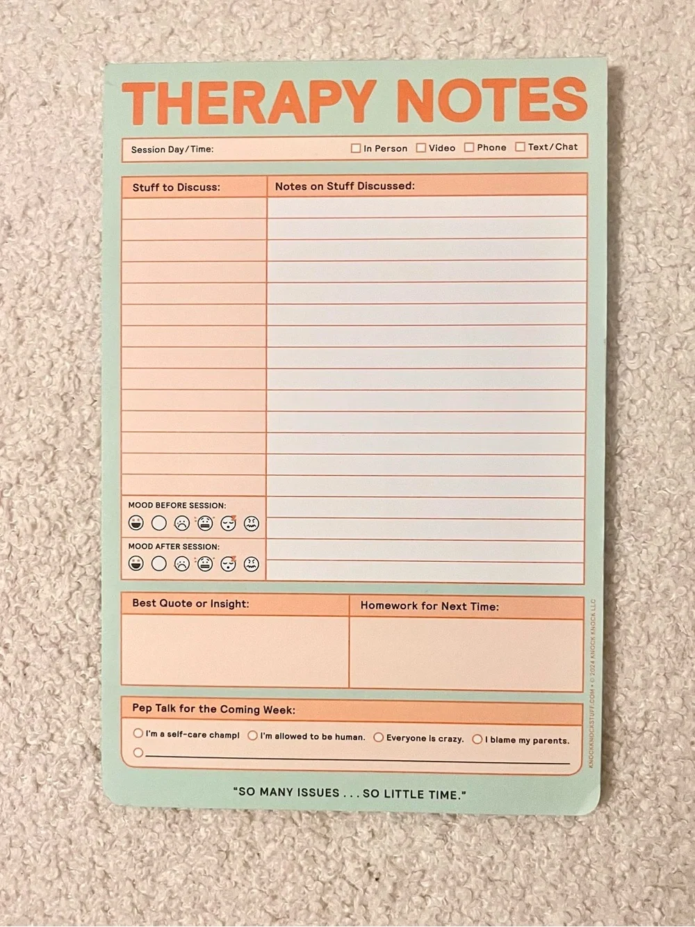 Knock Knock Pastel Therapy Session Notes Memo Notepad
